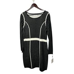 Calvin Klein Eggshell‎ Geometric Contrast Trim Mini Knit Sweater Dress Women XL